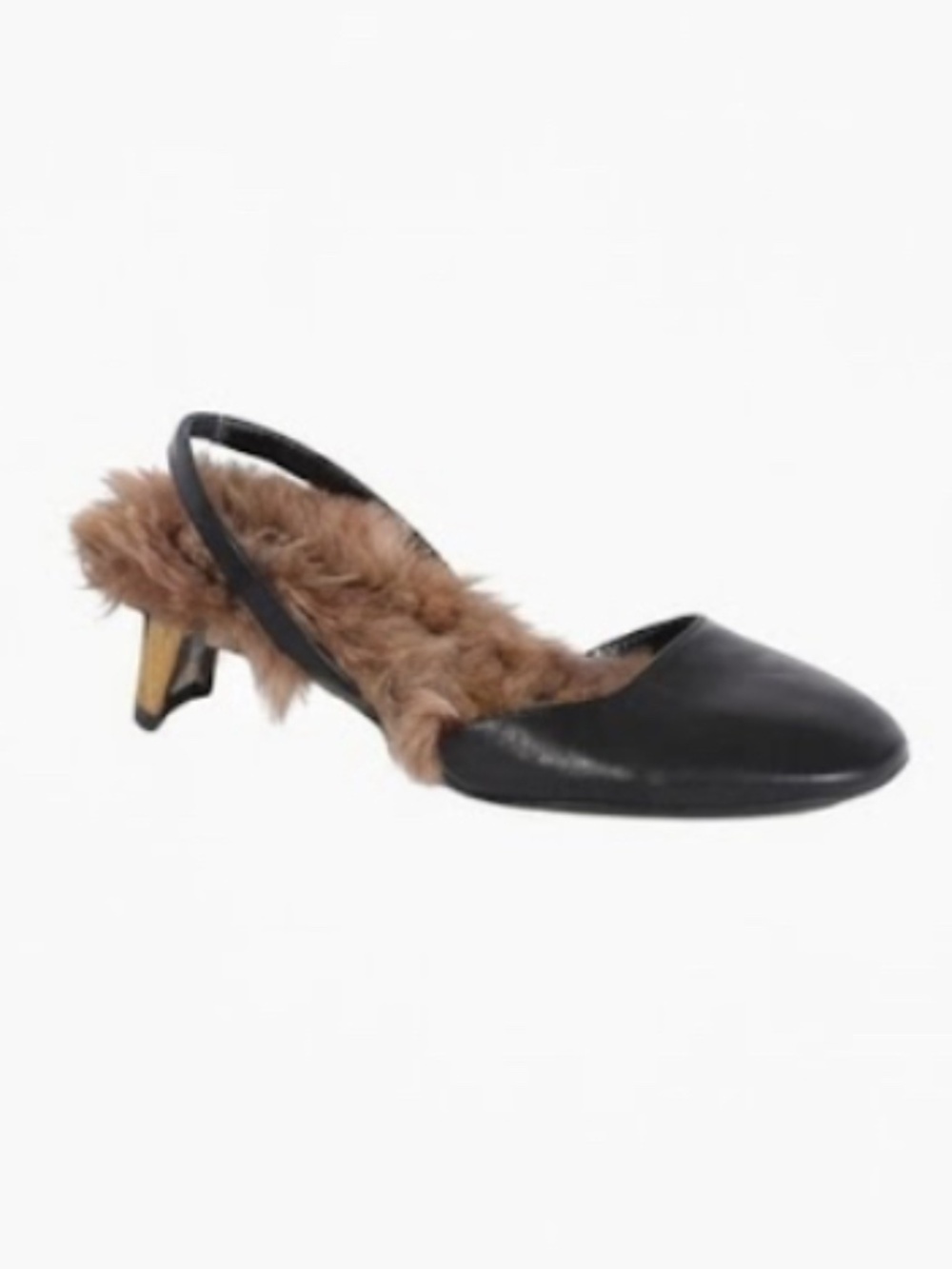 GUCCI Leather Arielle Gold Heel Fur Lined Pumps